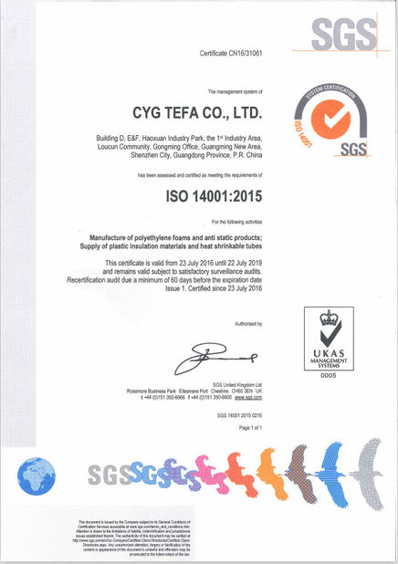 الصين Cyg Tefa Co., Ltd. الشهادات